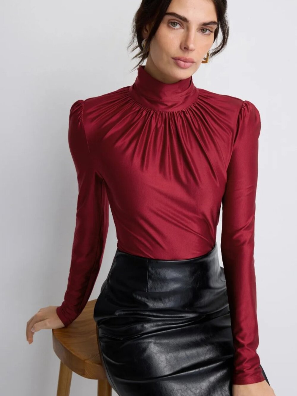 Rabanne Ruched Turtleneck Top Size 34 US 0 MSRP $490
